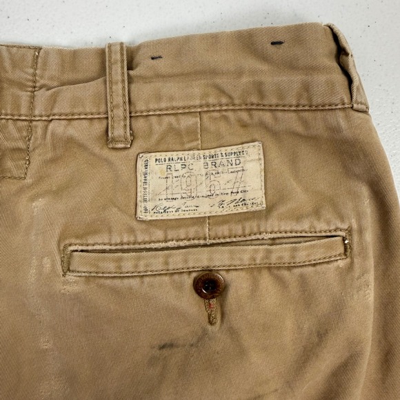 Polo Ralph Lauren Distressed Chino Pants Tan Khaki Mens 33x32 Patch Work RN41381 - Picture 11 of 14
